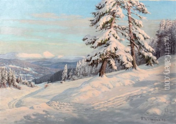 Winterlandschaft Mit Der Schneekoppe Oil Painting - Paul Weimann