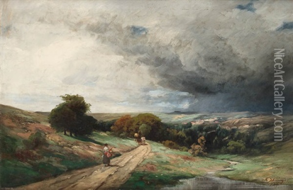 Postkutsche Bei Aufziehendem Gewitter Oil Painting - Friedrich Wilhelm Schwinge