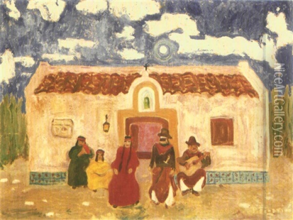 En El Rancho Oil Painting - Pedro Figari