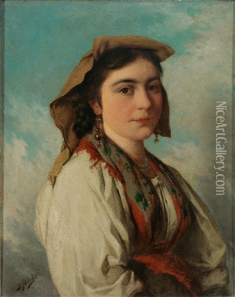 Buste Einer Jungen Italienerin In Malerischer Tracht Oil Painting - Josef Bueche