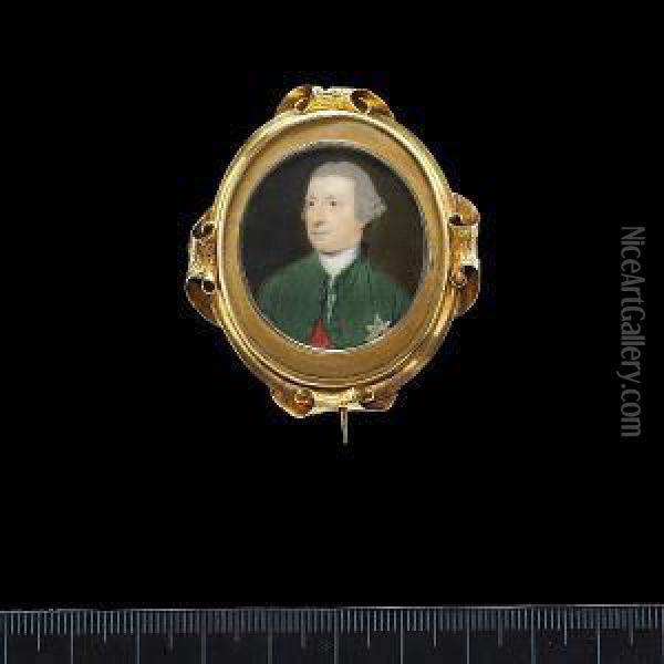 A Nobleman, Wearing Deep Green Coat, White Lace Cravat, Red Sash And Breast Star Of The Order Of The Bath And Powdered Wig Worn Oil Painting - John I Smart