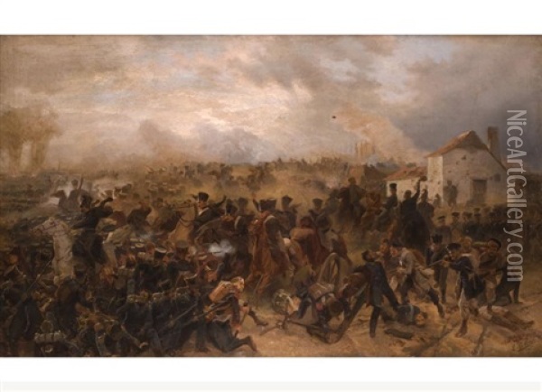 Die Schlacht Von Waterloo Oil Painting - Emil Hunten