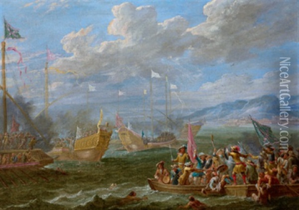 Ein Seegefecht In Einem Sudlichen Meer Oil Painting - Lambert de Hondt