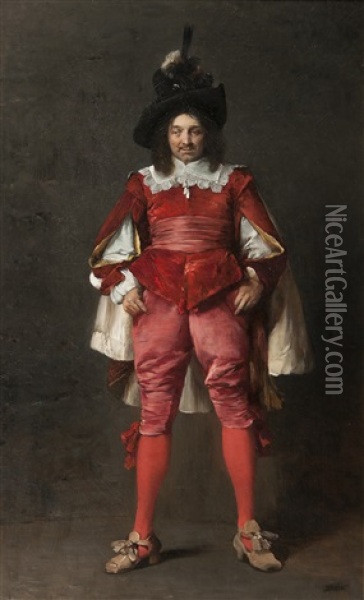 Nobleman Standing In A Red Garment Oil Painting - Vaclav Brozik