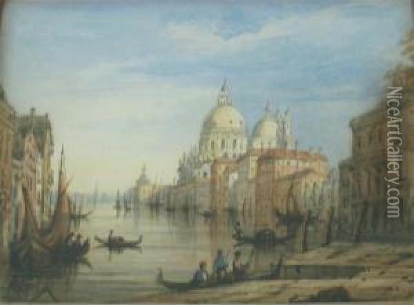 Santa Maria Della Salute, Signed With Initials, Watercolour, 16 X 22cm Oil Painting - Henry Courtney Selous