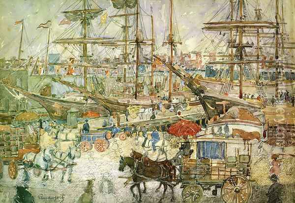 Docks East Boston Oil Painting - Maurice Brazil Prendergast