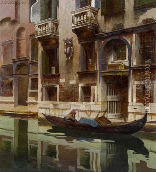Kanalansicht In Venedig Oil Painting - Luigi Selvatico