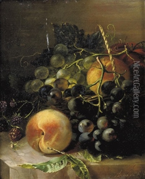 Still Life With Grapes, Peaches And Raspberries Oil Painting - Anna Francisca de Ryck