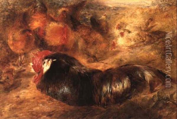 A Group Of Fowl Oil Painting - William Huggins