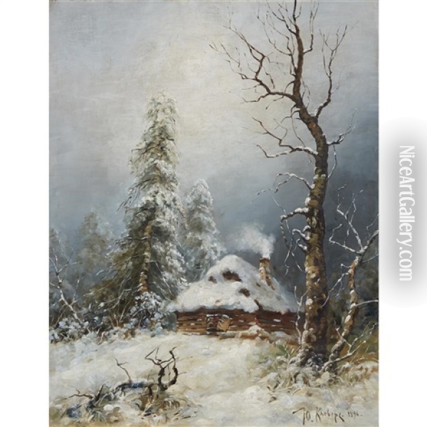 Snowy Landscape Oil Painting - Yuliy Yulevich (Julius) Klever