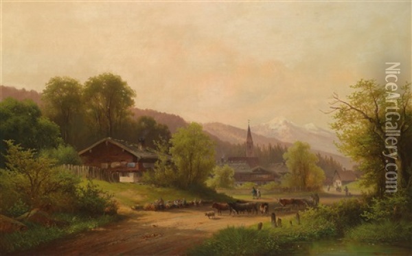 Partie Auf Dem Lande (aus Dem Allgau?) Oil Painting - Anton Doll