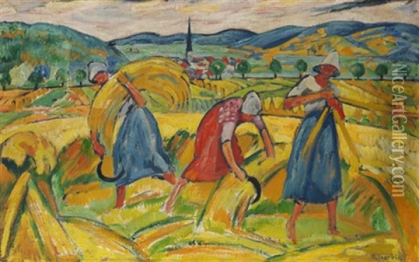 Frauen Bei Der Feldarbeit Oil Painting - Alexander Gerbig