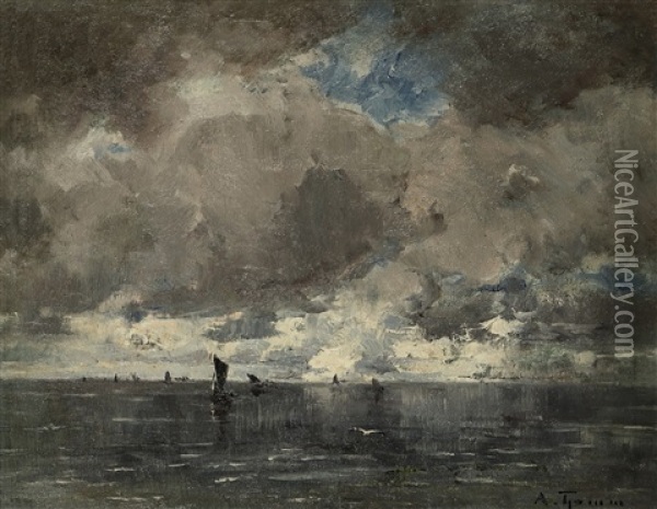 Segelboote Bei Bewolktem Himmel Oil Painting - Adolf Gustav Thamm