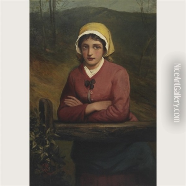 Country Girl By A Rail Fence Oil Painting - Charles Sillem Lidderdale