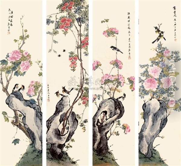 Flowers And Birds (4 Works) Oil Painting -  Ju Lian