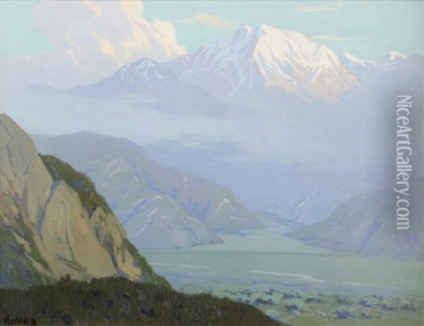 Atmospheric Mountain Landscape Oil Painting - Elmer Wachtel