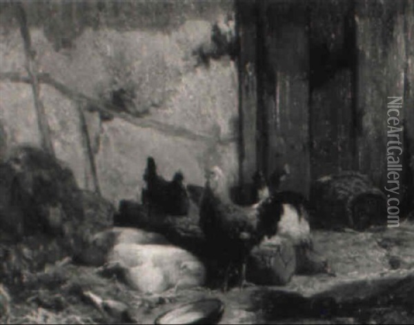 In The Hen House Oil Painting - Charles Emile Jacque