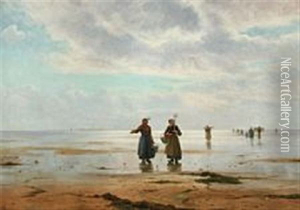 Costal Scenery With Oyster Collectors Oil Painting - Holger Luebbers