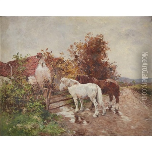 Chevaux A La Barriere Oil Painting - Frederick Charles Vipont Ede