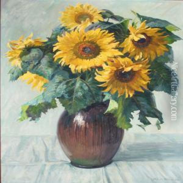 Sunflowers In A Jar Oil Painting - Robert Panitzsch