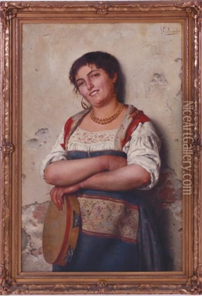 Lady With Tambourine Oil Painting - Pasquale Celommi