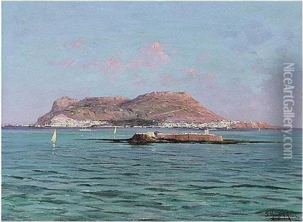 View Of Gibraltar Oil Painting - Hugo, Fred. Alexianu D' Alesi