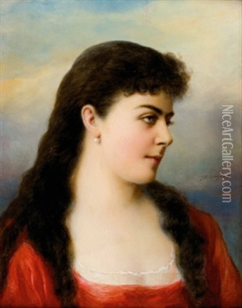 Damenportrait (mary Vetsera?) Oil Painting - Josef Morgan