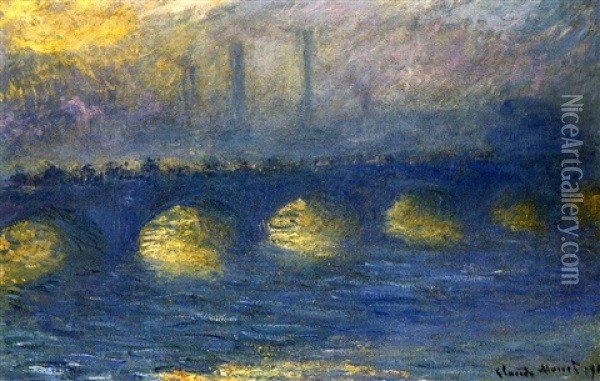 Waterloo Bridge, Temps Couvert Oil Painting - Claude Monet