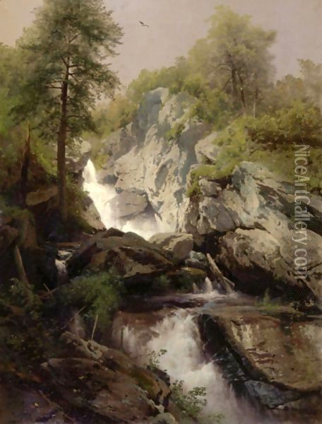 Waterfall Oil Painting - Herman Herzog