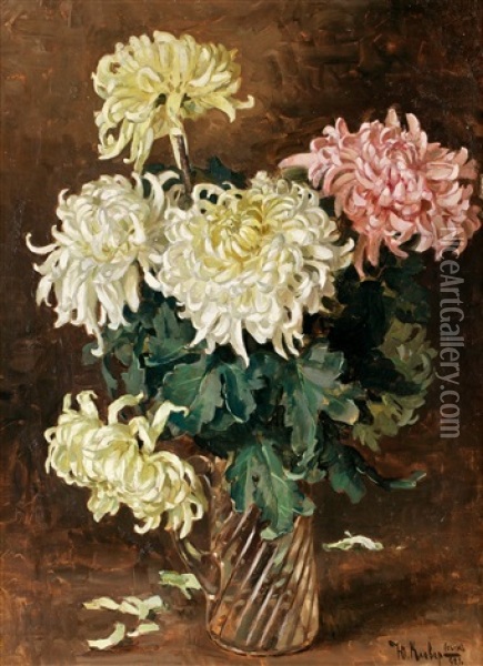 Krysantemum I Vas Oil Painting - Yuliy Yulevich Klever the Younger