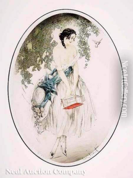 Empty Cage Oil Painting - Louis Icart