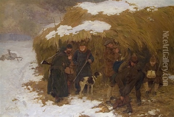 Winterjagd Oil Painting - Franz Kiederich