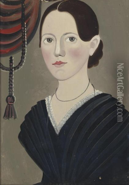 Portrait Of A Woman With Black Hair Oil Painting - William W. Kennedy