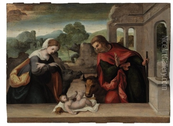The Nativity Oil Painting - Ludovico Fumicelli