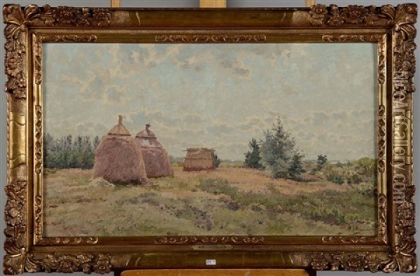 Paysage De Campine Aux Meules De Foin Oil Painting - Adriaan Josef Heymans