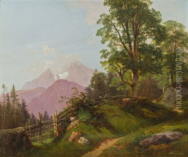 Blick Gegen Den Watzmann Oil Painting - Anton Hansch