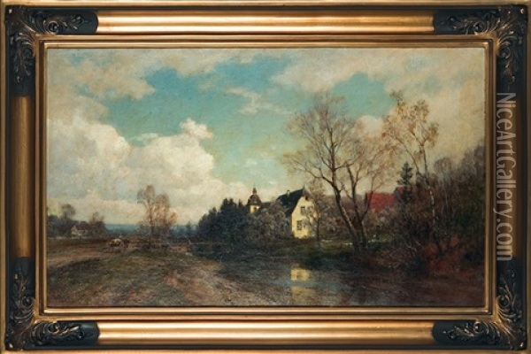 Palace By The Water Oil Painting - Hermann Pohle the Elder