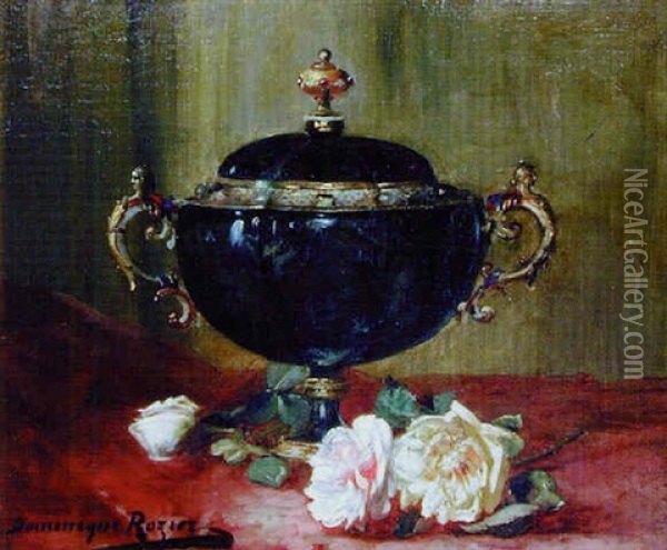 Drageoir Et Jete De Roses Sur Un Entablement Oil Painting - Dominique Hubert Rozier