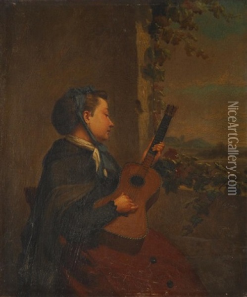 Jeune Femme A La Guitare Oil Painting - Robert De Pauw