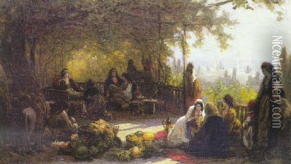 Delassement Sur Une Terrasse A Constantinople Oil Painting - Alois Schoenn