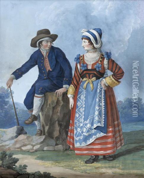 Couple De Paysans Napolitains Oil Painting - Saverio Xavier Della Gatta