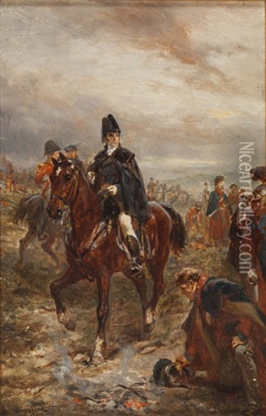 Wellington In The British Lines, The Morning Of Waterloo Oil Painting - Robert Alexander Hillingford