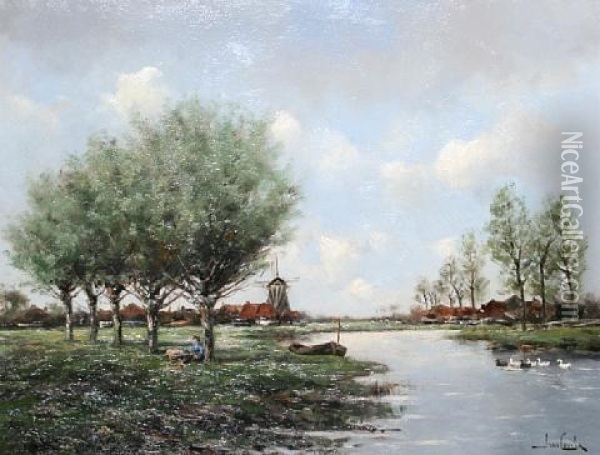 A Dutch River Landscape Oil Painting - Hermanus Koekkoek the Younger