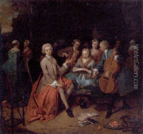 A Musical Recital Oil Painting - Jan Baptist Lambrechts
