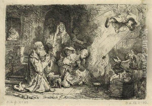 Rembrandt - The Angel Departs from Manoah and His Wife