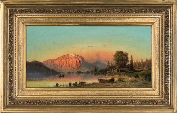 Sunset At Lake In Alps Oil Painting - Alexander Swieszewski