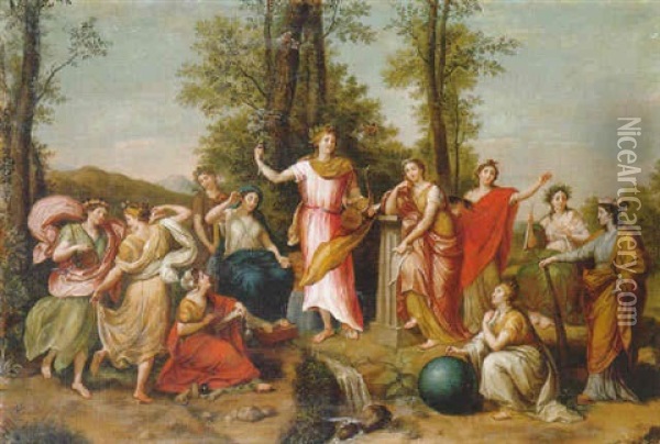Apollo And The Muses On Mount Parnassus Oil Painting - Anton Raphael Mengs
