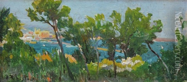 Vista De Palma De Mallorca Oil Painting - Antoni (Antonio) Ribas Prats