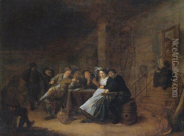 A Merry Company In A Tavern Interior Oil Painting - Jan Miense Molenaer