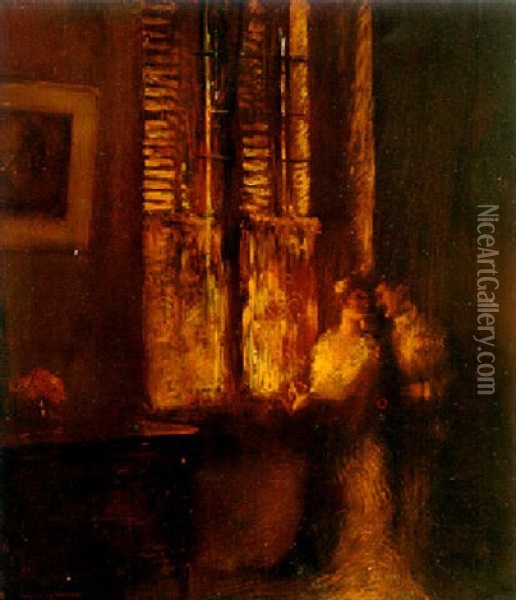Attentive Conversation By The Window Oil Painting - Gaston La Touche
